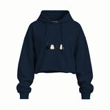 Twinkle Puffy Cats Oversize Crop Hoodie — Lacivert — Ön baskı