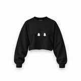Twinkle Puffy Cats Oversize Crop Sweatshirt — Siyah — Ön baskı