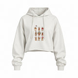 Christmas Reindeer Crew Oversize Crop Hoodie — Beyaz — Ön baskı