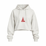 Minimal Christmas Tree Oversize Crop Hoodie — Beyaz — Ön baskı