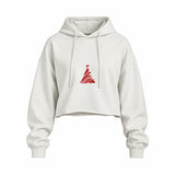 Minimal Christmas Tree Oversize Crop Hoodie — Beyaz — Ön baskı
