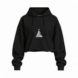 Minimal Christmas Tree Oversize Crop Hoodie — Siyah — Ön baskı