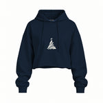 Minimal Christmas Tree Oversize Crop Hoodie — Lacivert — Ön baskı