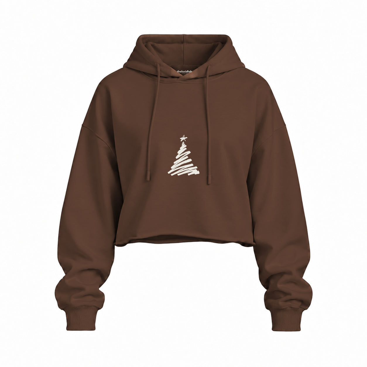 Minimal Christmas Tree Oversize Crop Hoodie — Kahverengi — Ön baskı