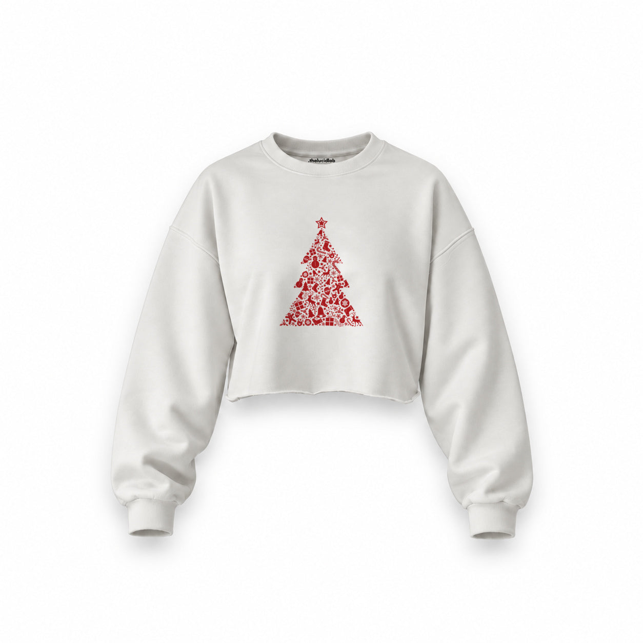 Iconic Christmas Tree Oversize Crop Sweatshirt — Beyaz — Ön baskı