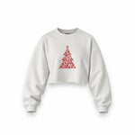 Iconic Christmas Tree Oversize Crop Sweatshirt — Beyaz — Ön baskı