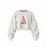 Iconic Christmas Tree Oversize Crop Sweatshirt — Beyaz — Ön baskı