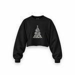 Iconic Christmas Tree Oversize Crop Sweatshirt — Siyah — Ön baskı