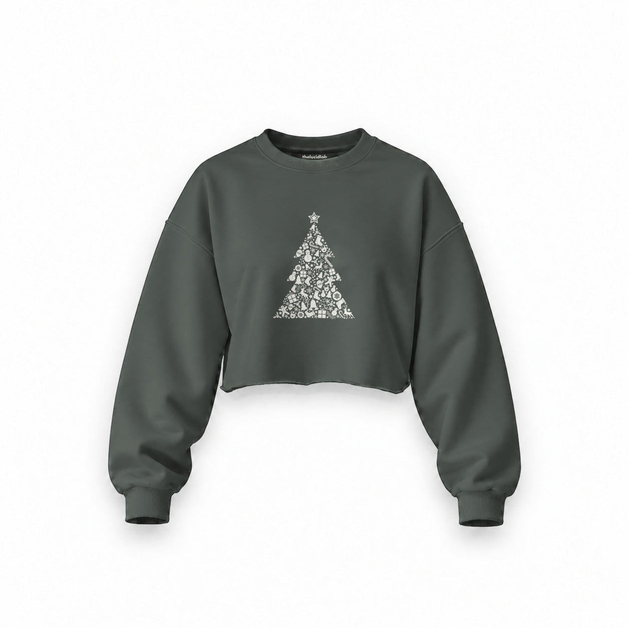 Iconic Christmas Tree Oversize Crop Sweatshirt — Antrasit — Ön baskı