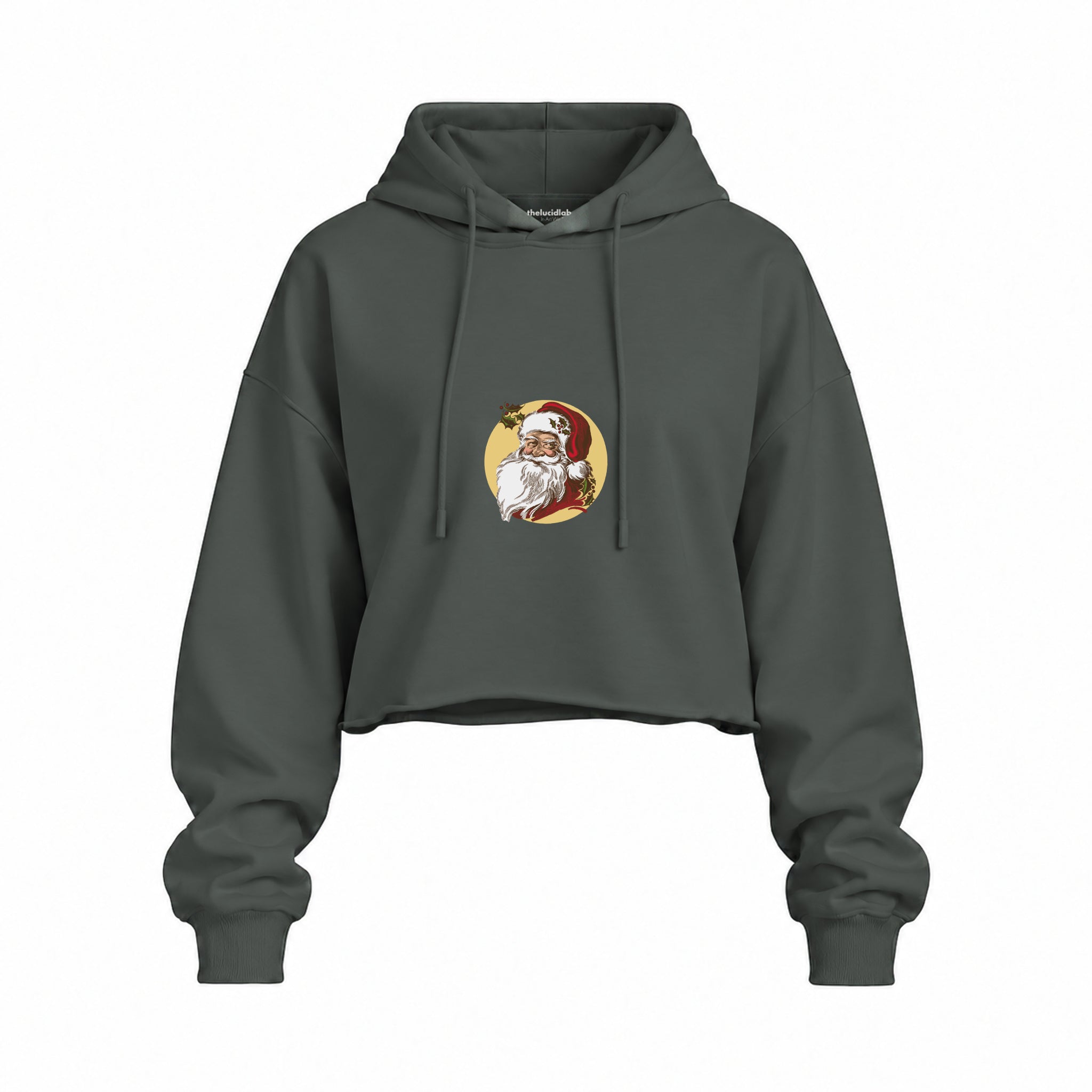 Vintage Santa Portrait Oversize Crop Hoodie — Antrasit — Ön baskı