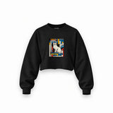 Bauhaus Cat Oversize Crop Sweatshirt — Siyah — Ön baskı