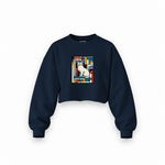 Bauhaus Cat Oversize Crop Sweatshirt — Lacivert — Ön baskı