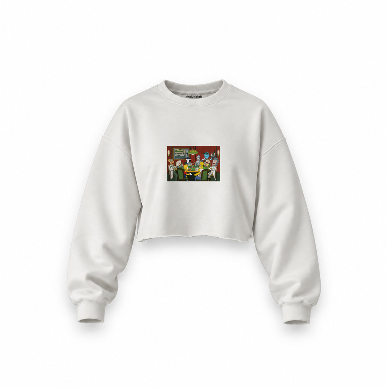 Champions League Poker Oversize Crop Sweatshirt — Beyaz — Ön baskı