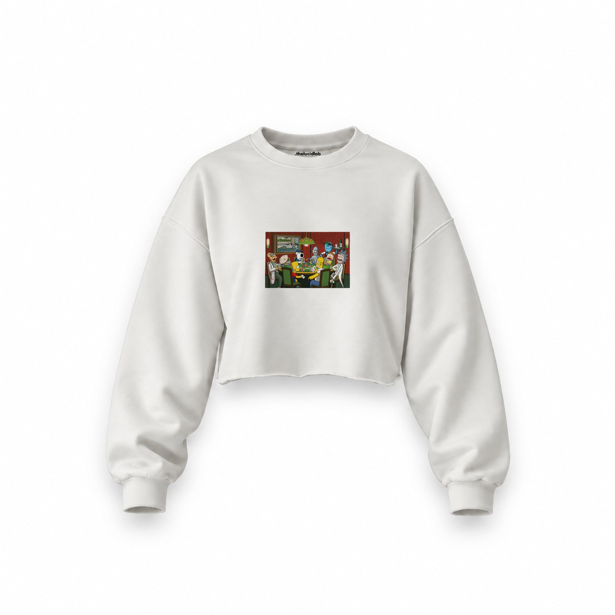 Champions League Poker Oversize Crop Sweatshirt — Beyaz — Ön baskı
