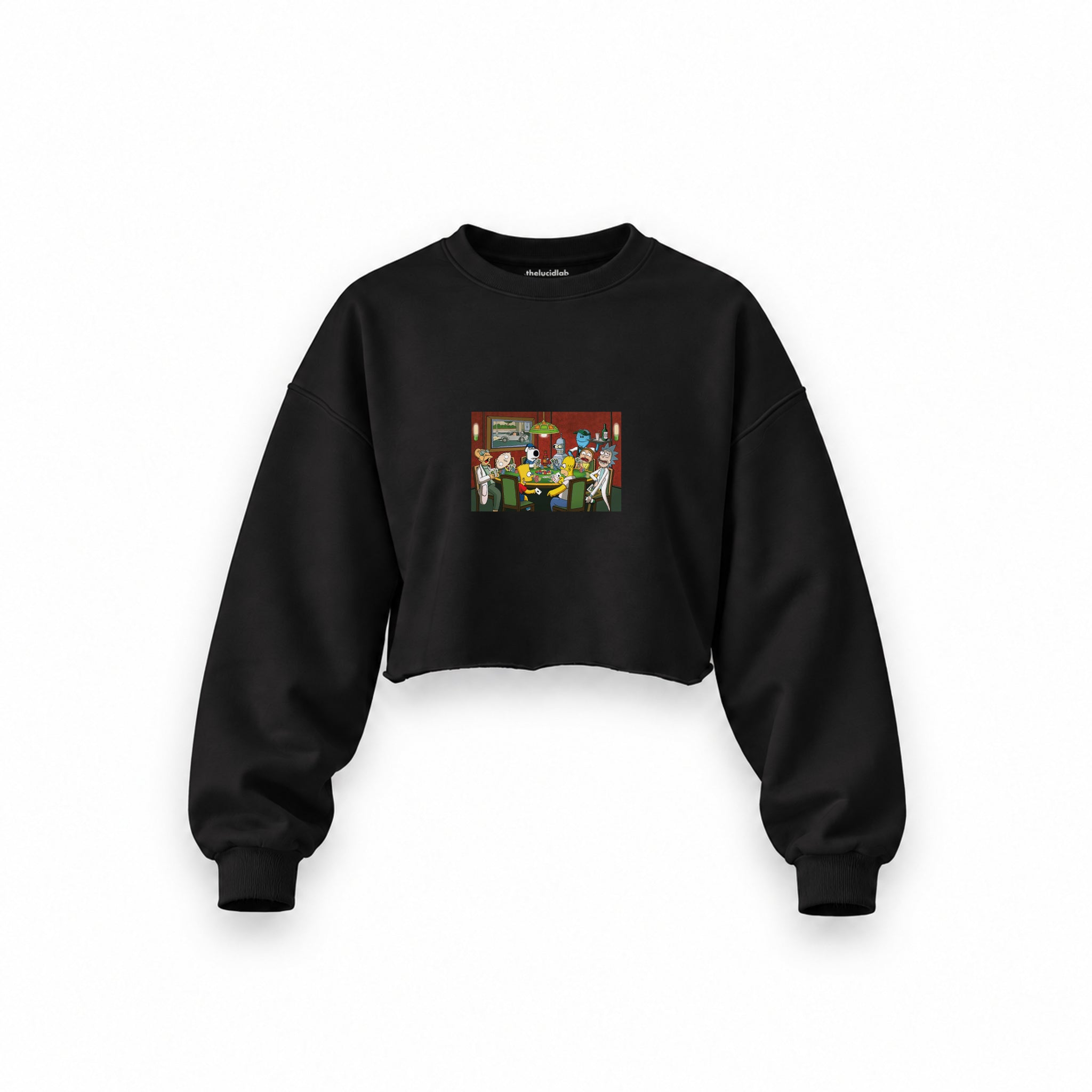 Champions League Poker Oversize Crop Sweatshirt — Siyah — Ön baskı