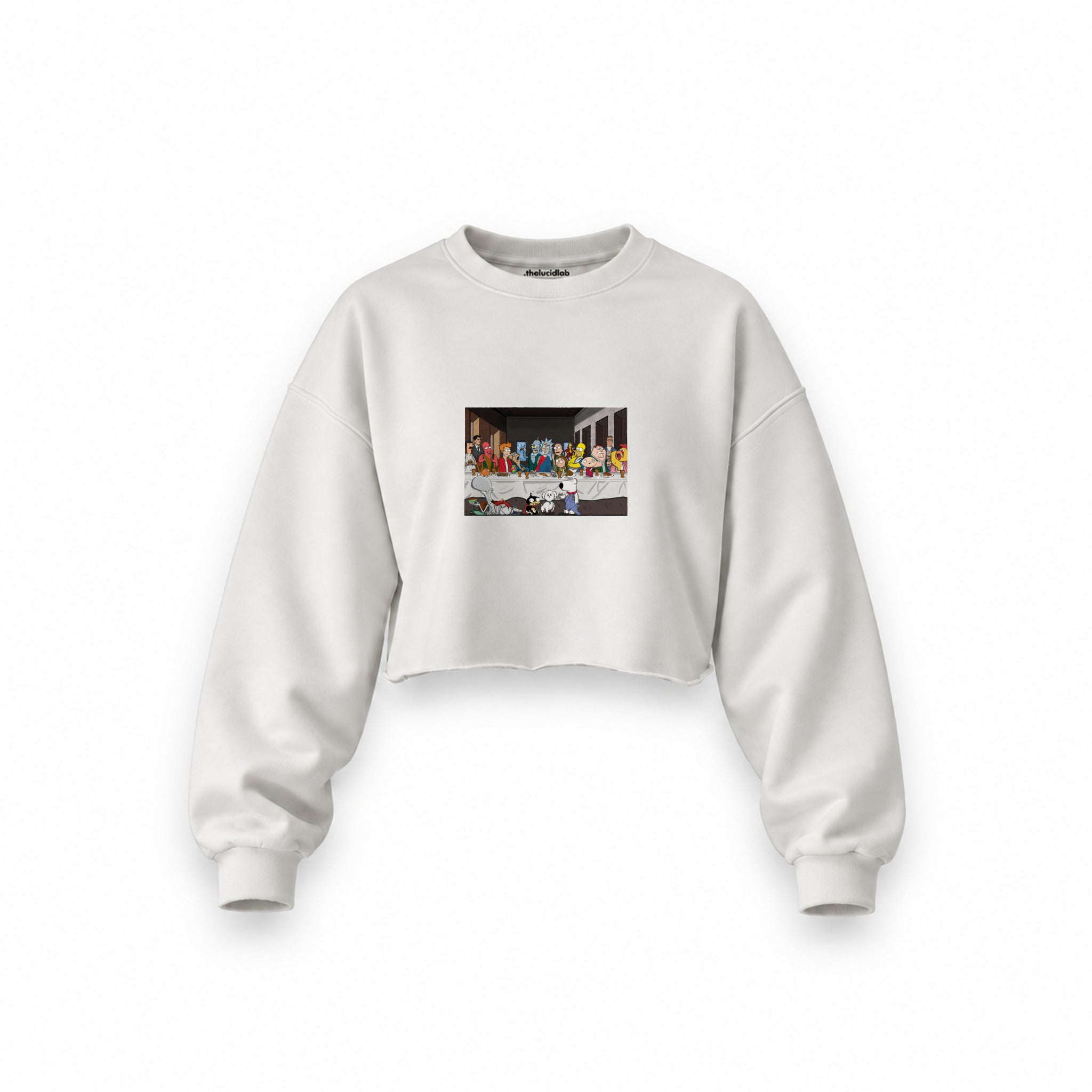 Champions Last Supper Oversize Crop Sweatshirt — Beyaz — Ön baskı