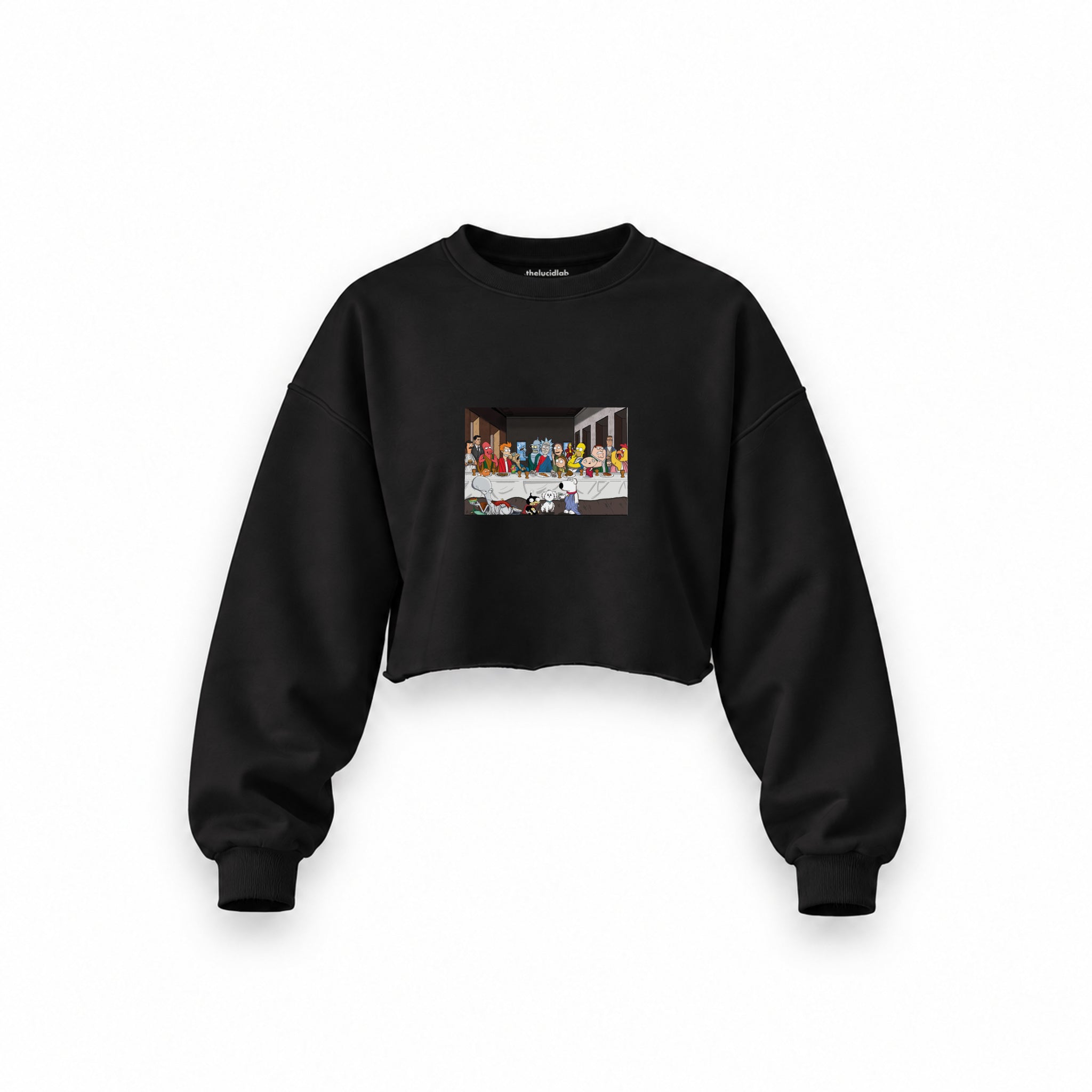 Champions Last Supper Oversize Crop Sweatshirt — Siyah — Ön baskı