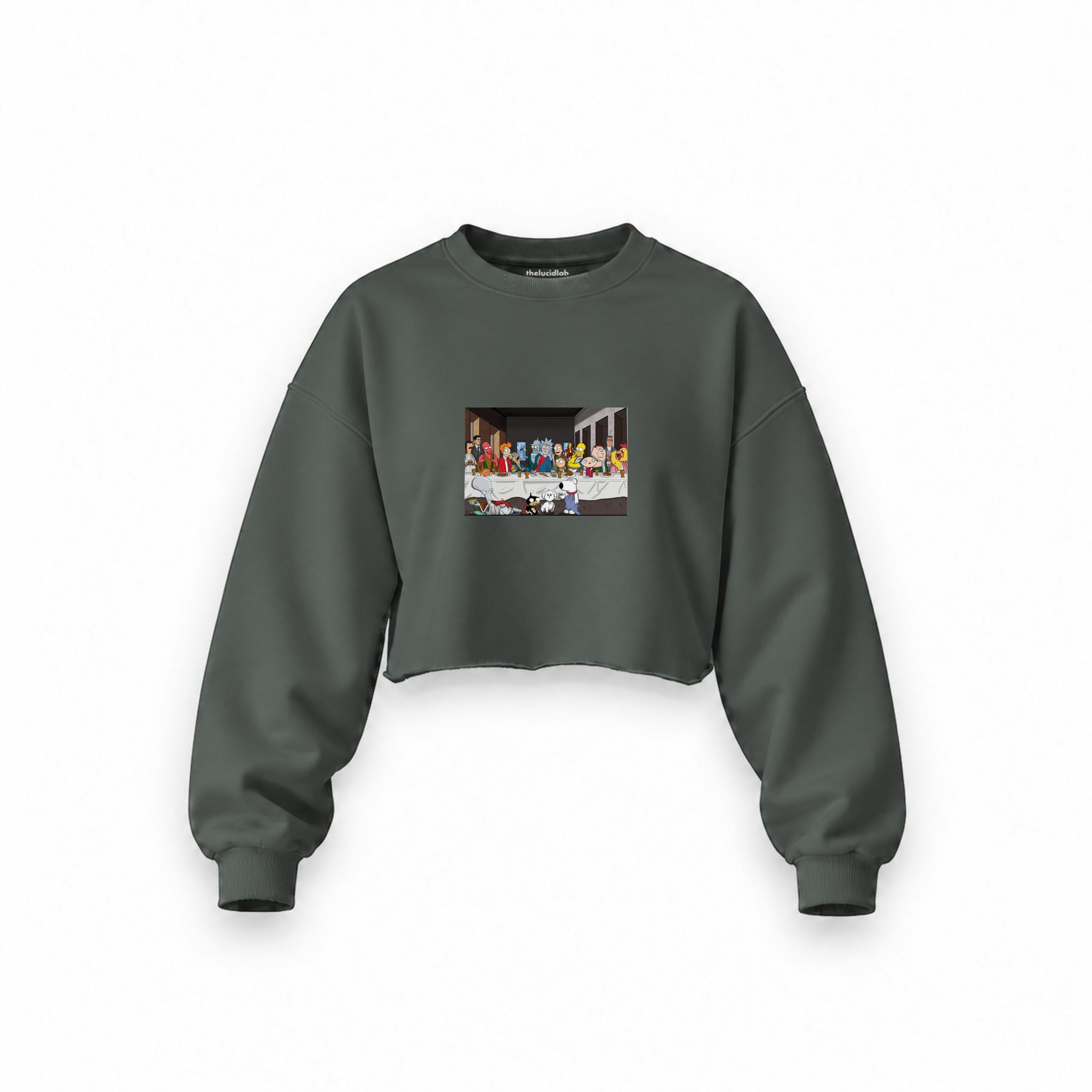Champions Last Supper Oversize Crop Sweatshirt — Antrasit — Ön baskı