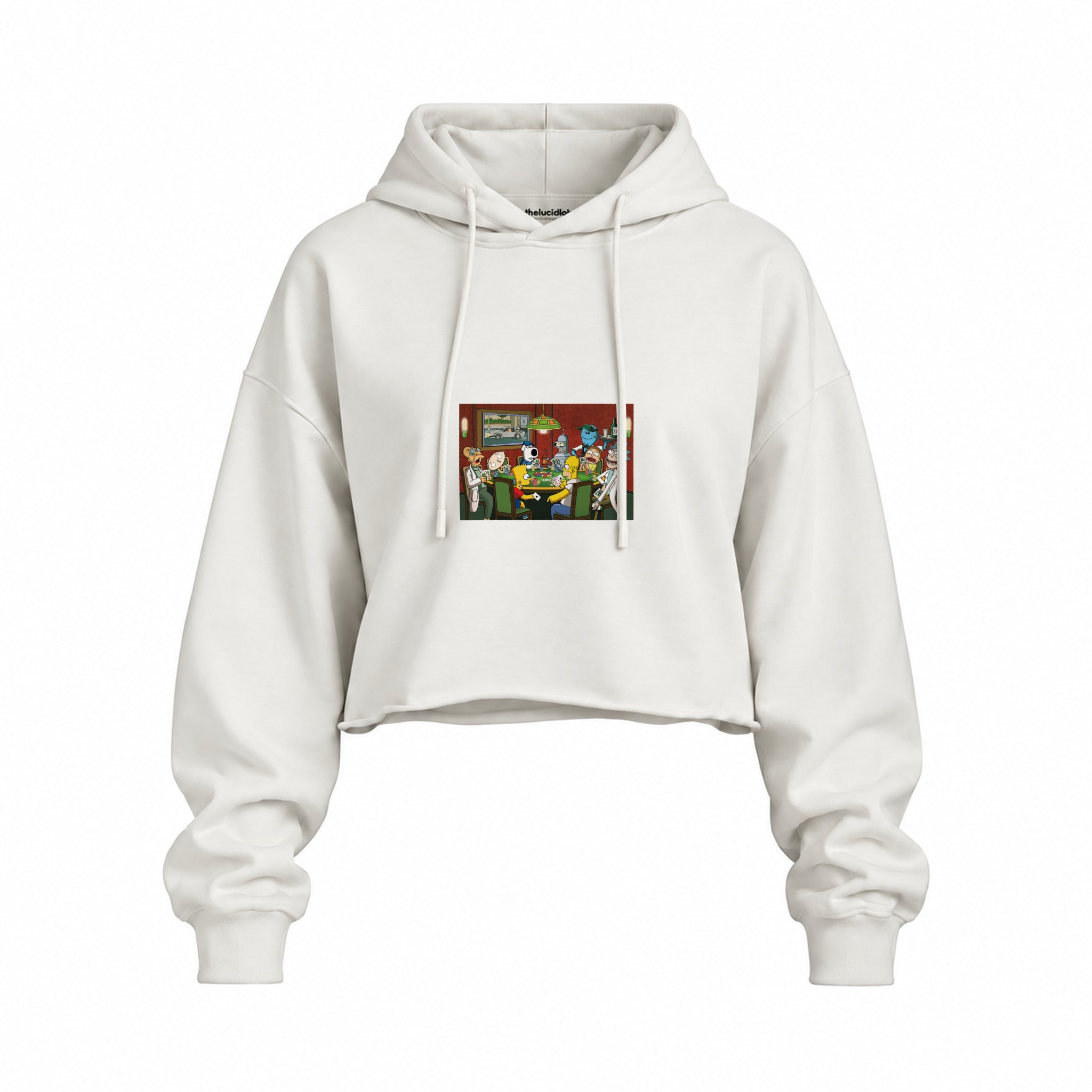 Champions League Poker Oversize Crop Hoodie — Beyaz — Ön baskı
