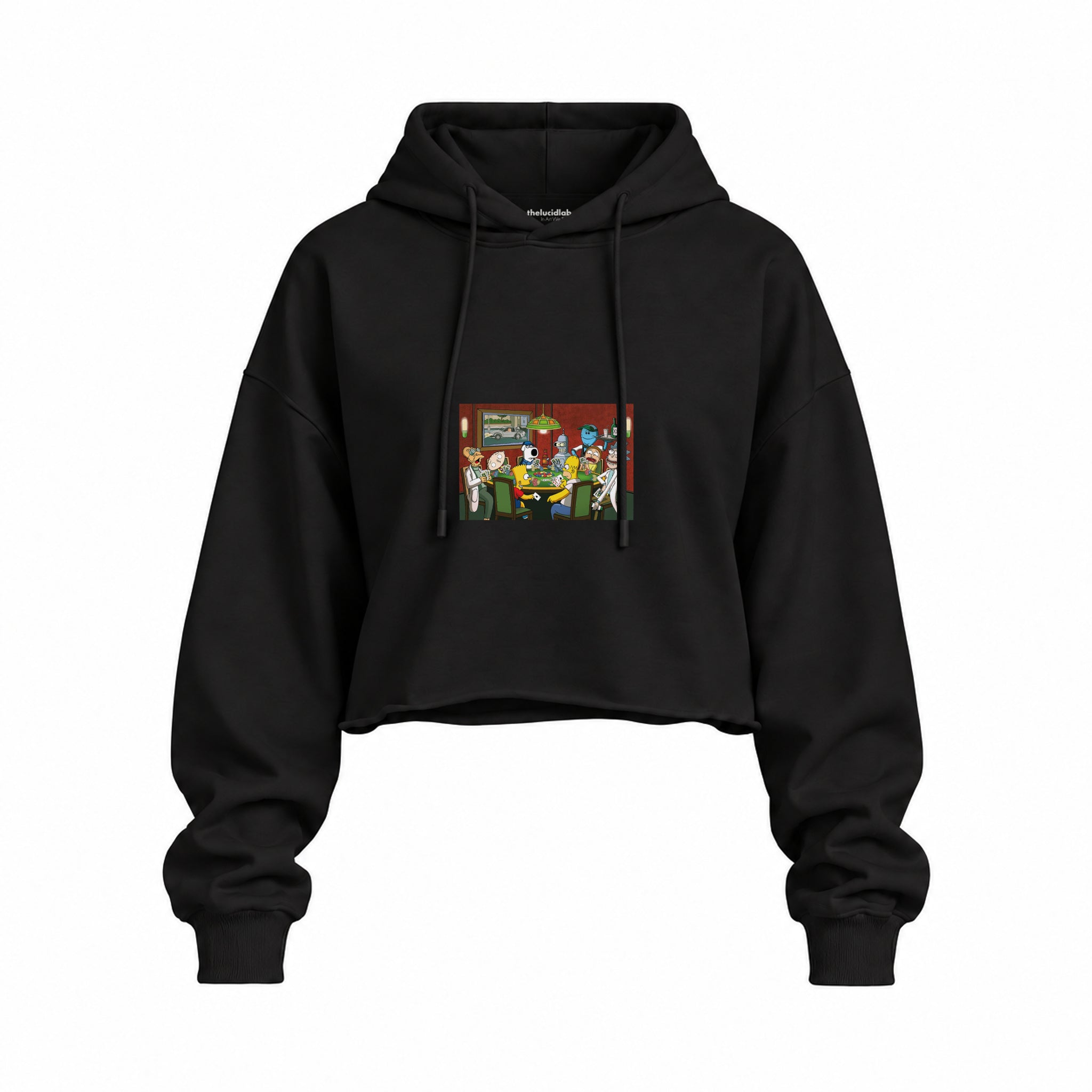 Champions League Poker Oversize Crop Hoodie — Siyah — Ön baskı