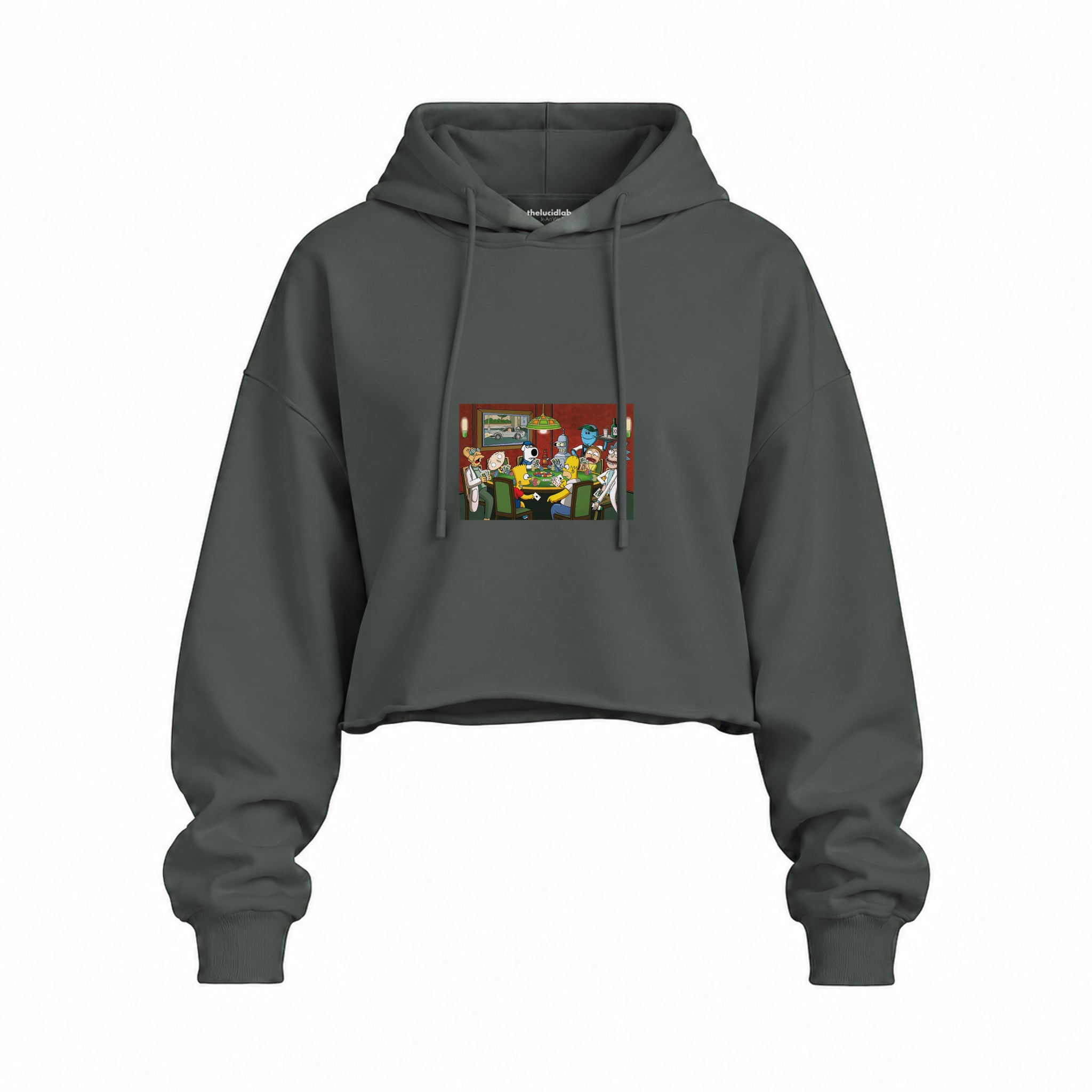 Champions League Poker Oversize Crop Hoodie — Antrasit — Ön baskı