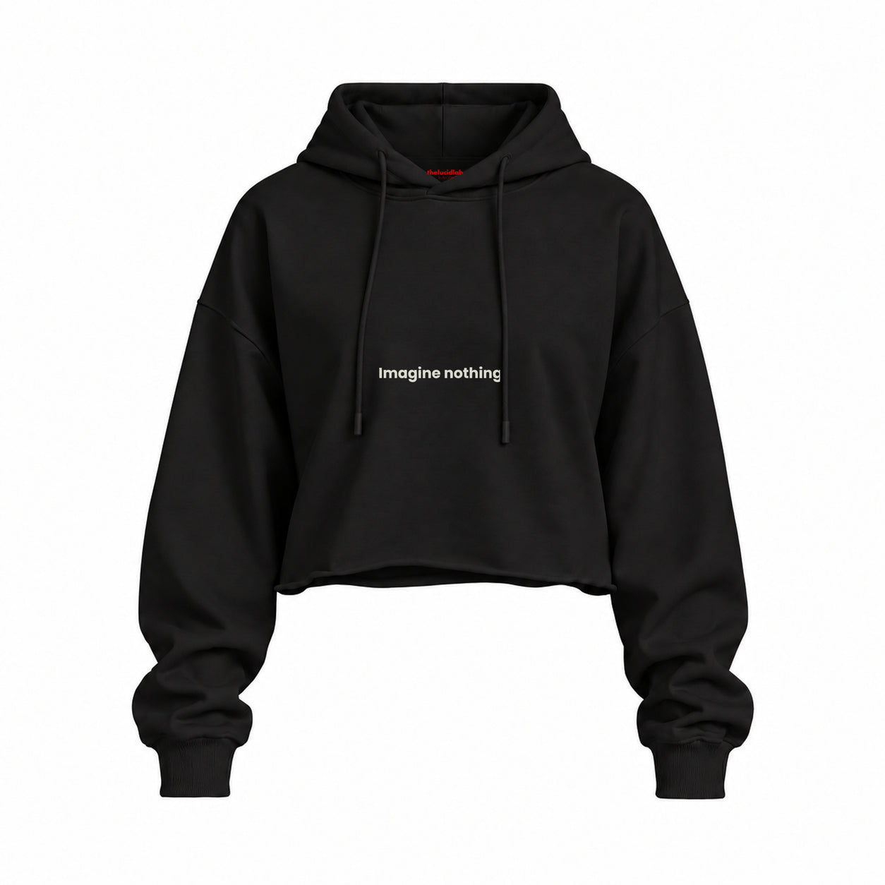 Imagine Nothing Oversize Crop Hoodie — Siyah — Ön baskı