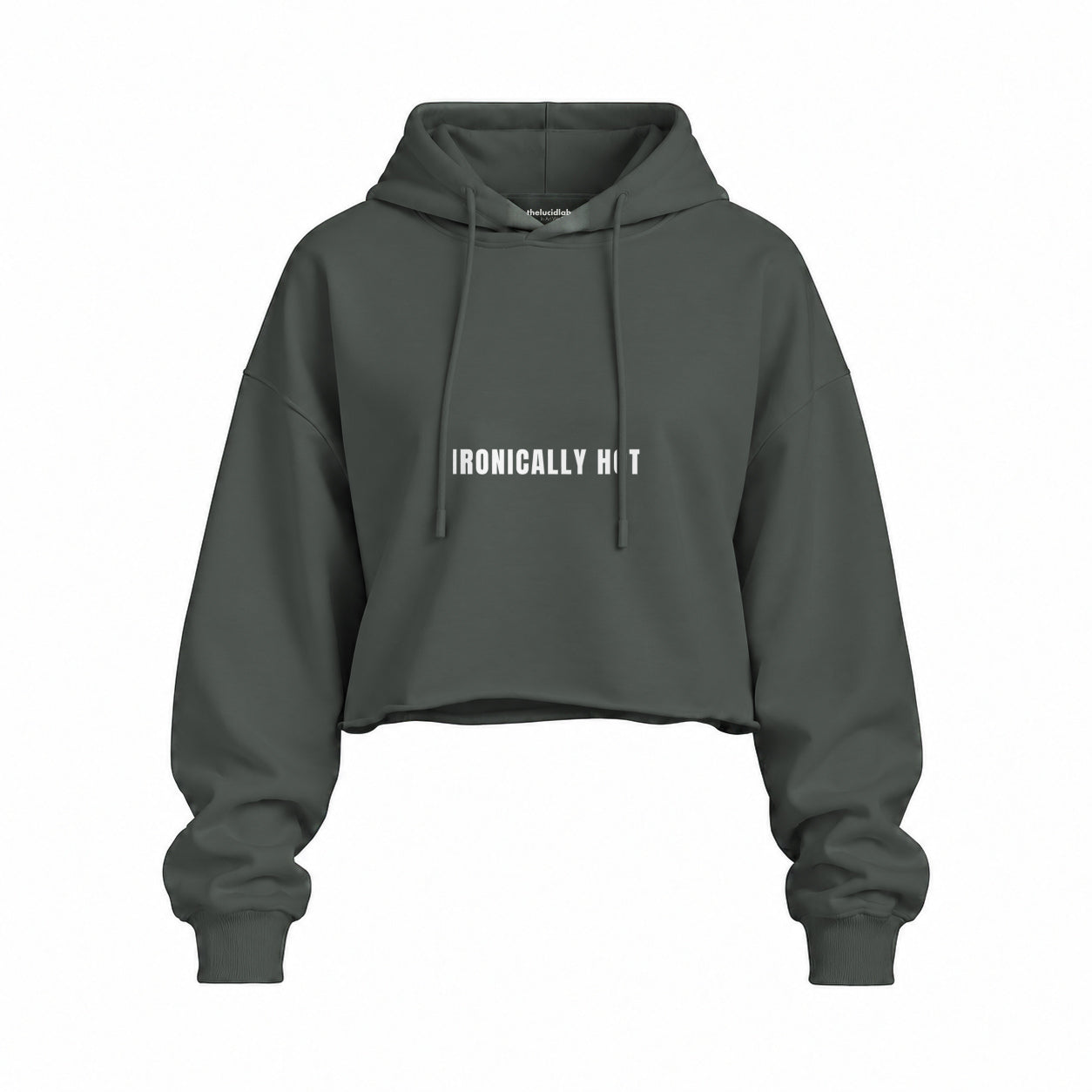 Ironically Hot Oversize Crop Hoodie — Antrasit — Ön baskı