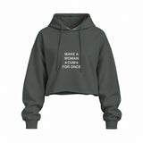 Make A Woman Cum For Once Oversize Crop Hoodie — Antrasit — Ön baskı