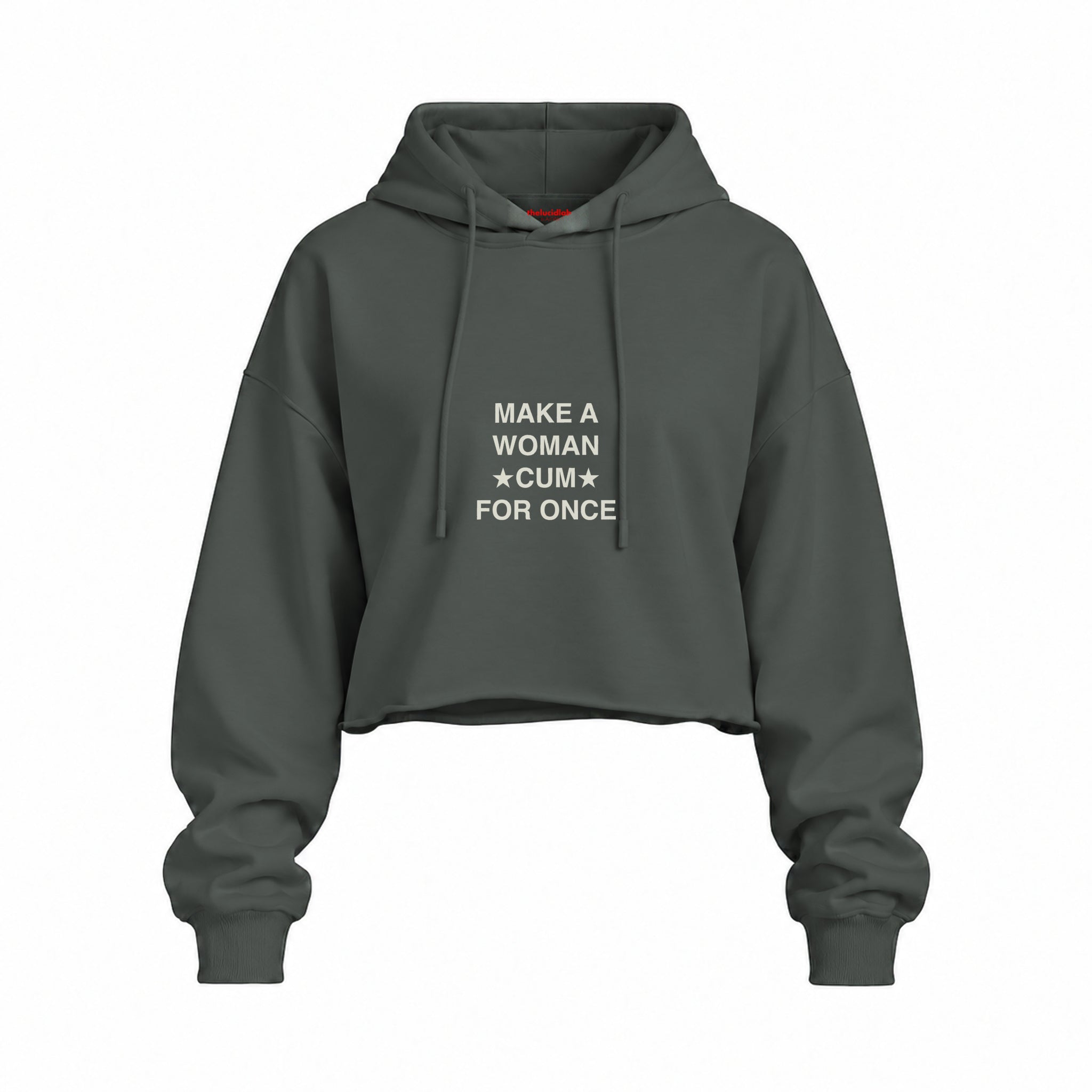 Make A Woman Cum For Once Oversize Crop Hoodie — Antrasit — Ön baskı