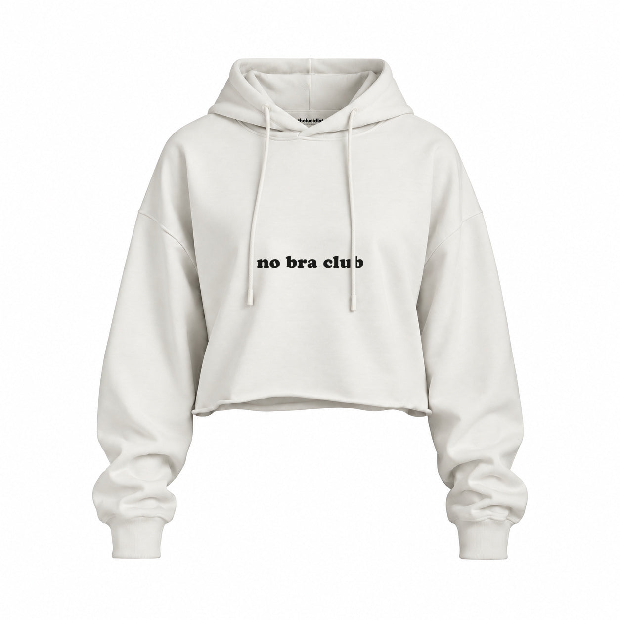 No Bra Club Oversize Crop Hoodie — Beyaz — Ön baskı