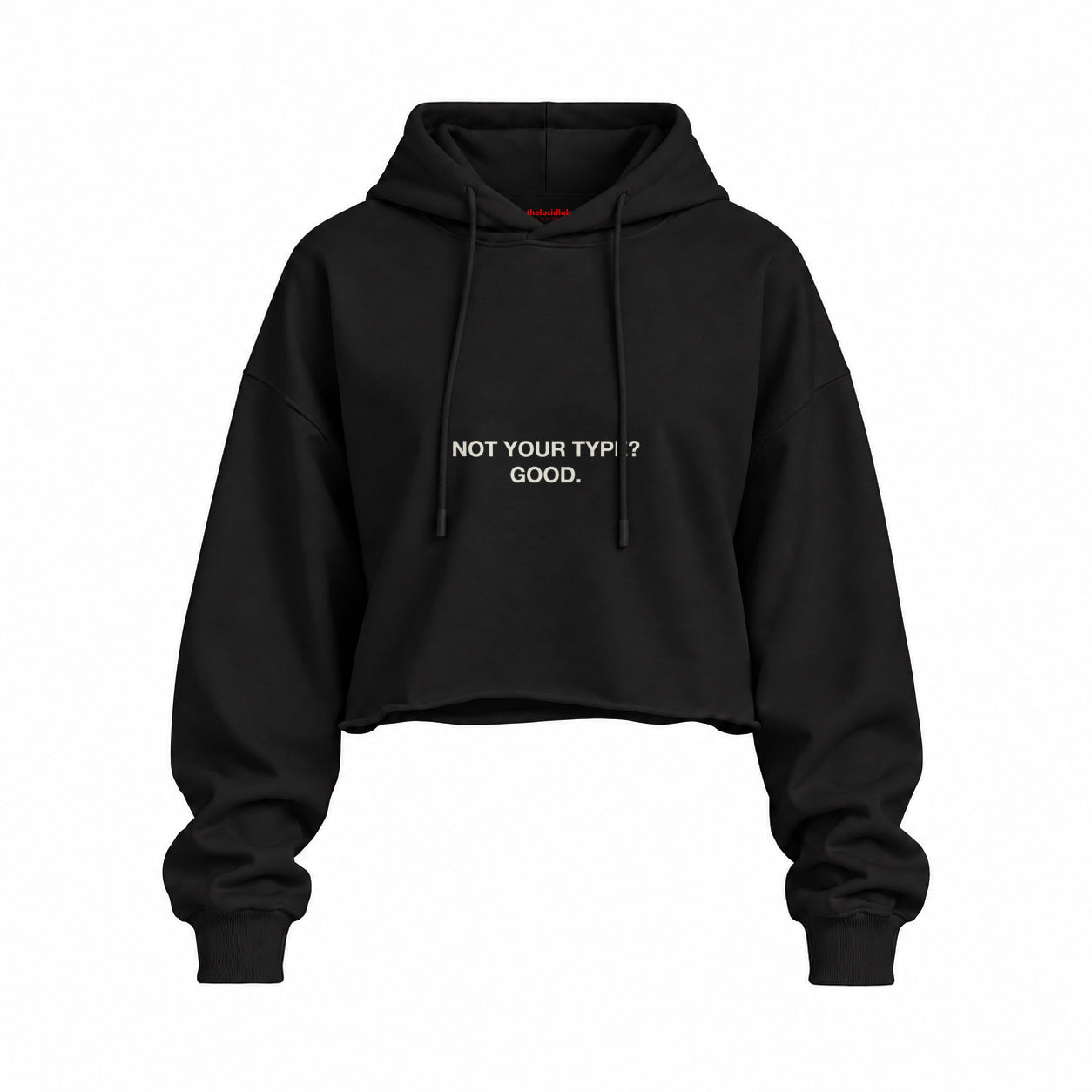 Not Your Type Oversize Crop Hoodie — Siyah — Ön baskı