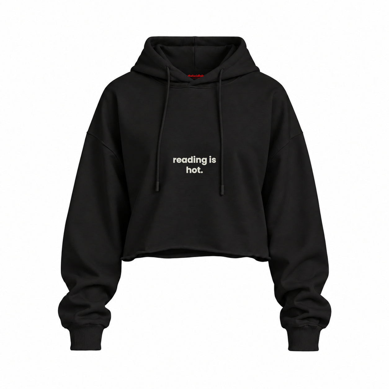 Reading Is Hot Oversize Crop Hoodie — Siyah — Ön baskı
