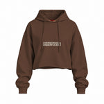 Overworked & Underfucked Oversize Crop Hoodie — Kahverengi — Ön baskı