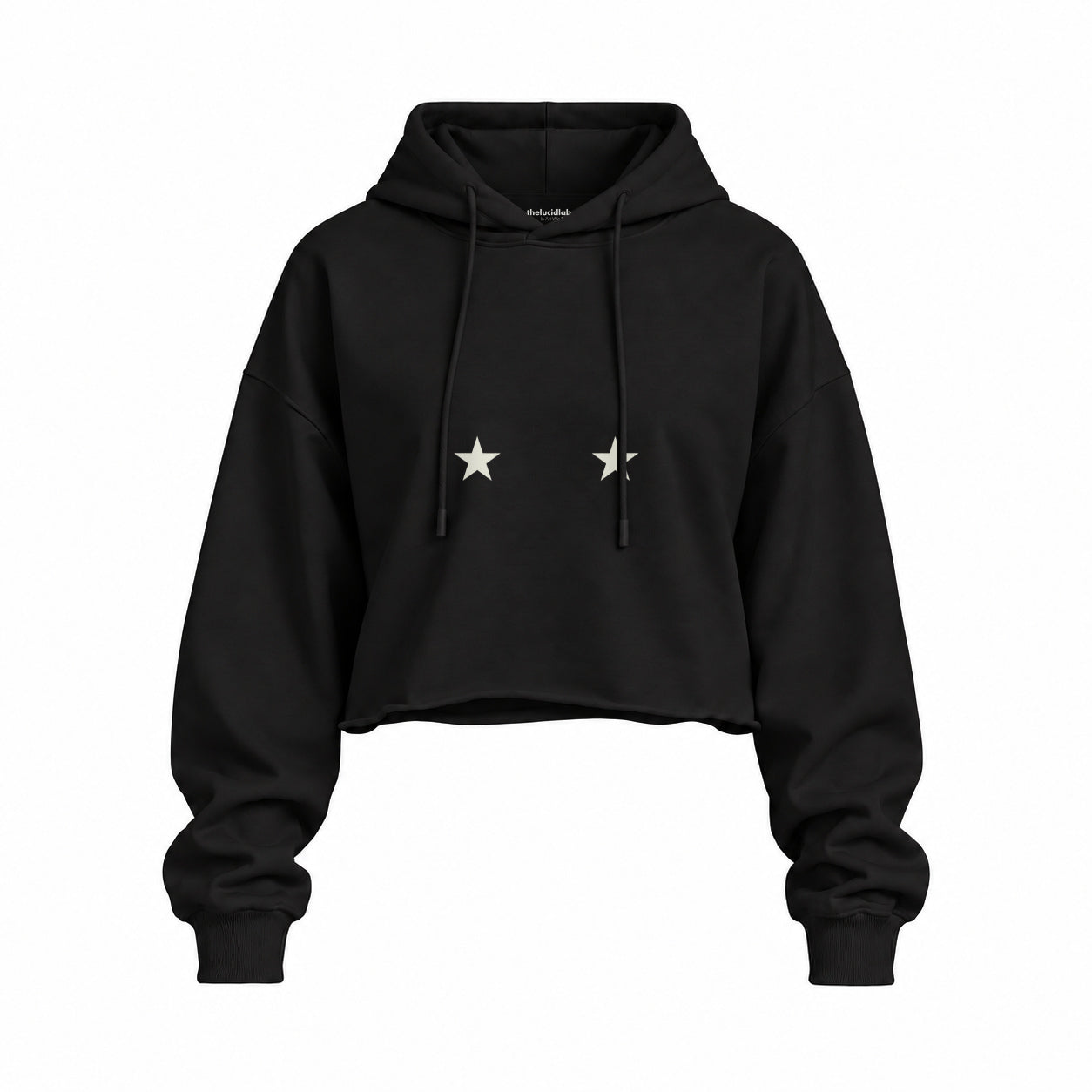 Star Babe Oversize Crop Hoodie — Siyah — Ön baskı