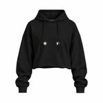 Star Babe Oversize Crop Hoodie — Siyah — Ön baskı