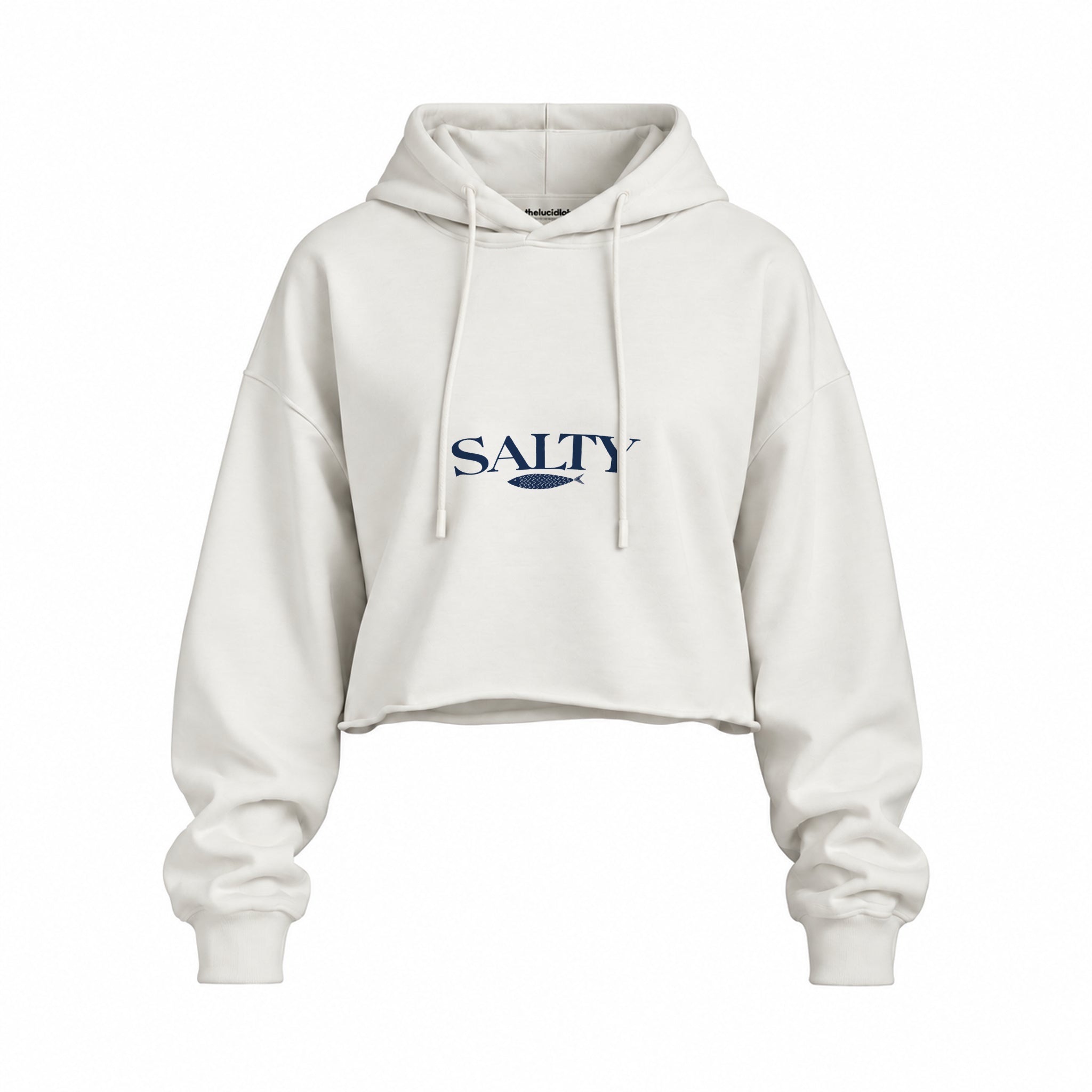 Salty Oversize Crop Hoodie — Beyaz — Ön baskı