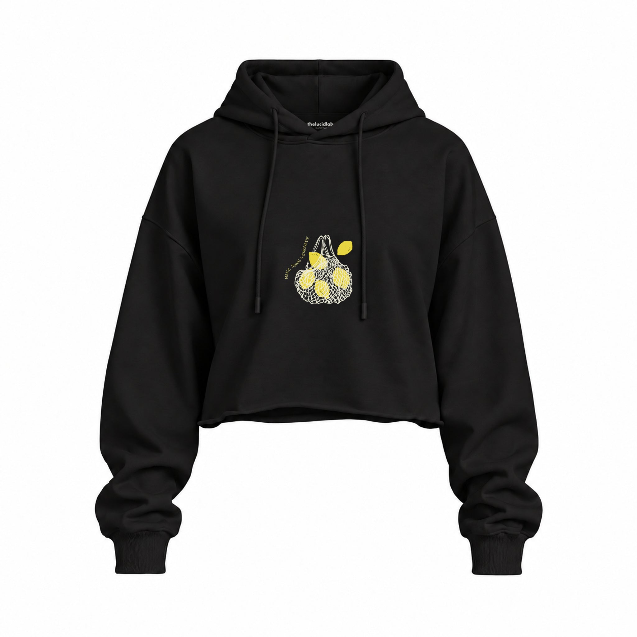 Make Some Lemonade Oversize Crop Hoodie — Siyah — Ön baskı