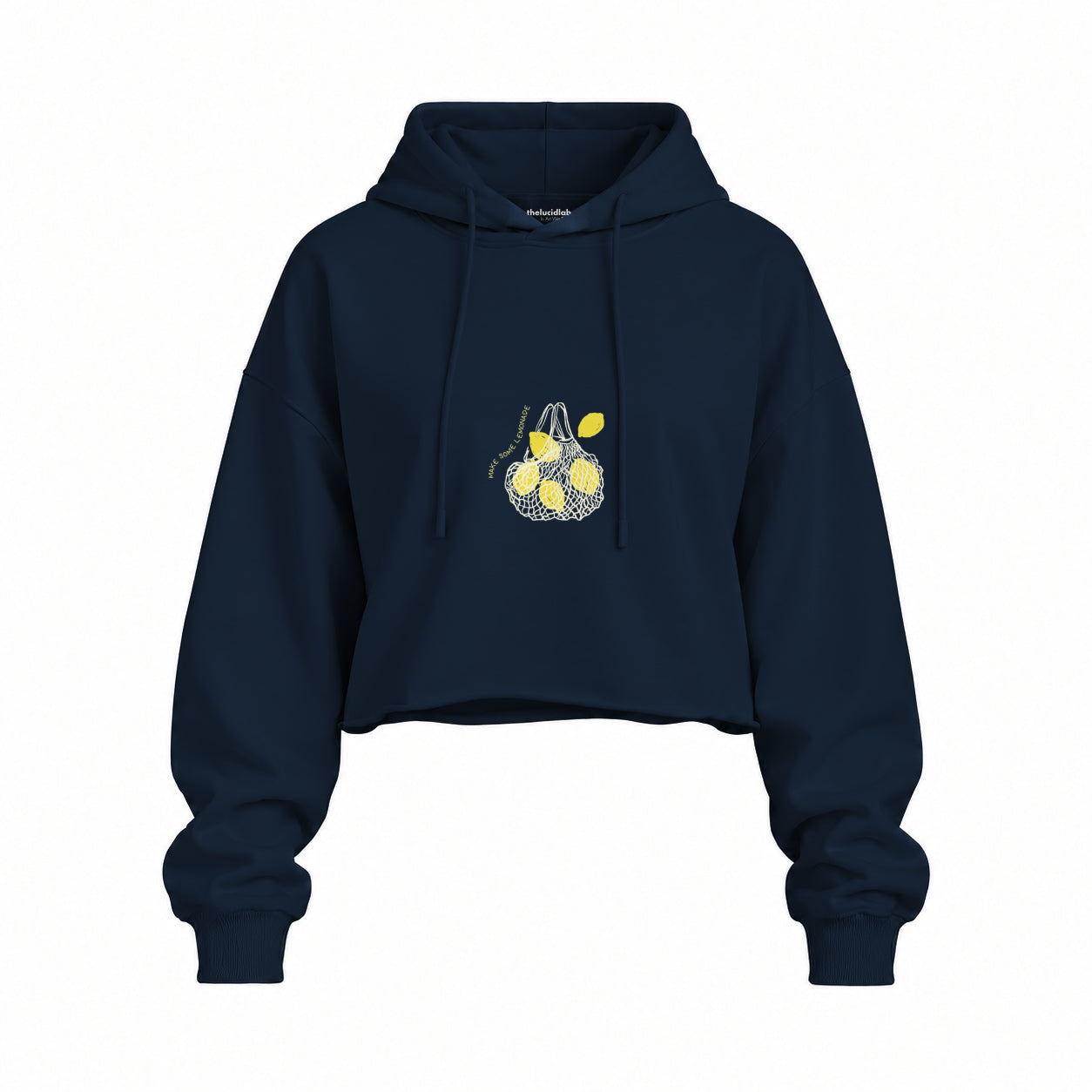 Make Some Lemonade Oversize Crop Hoodie — Lacivert — Ön baskı