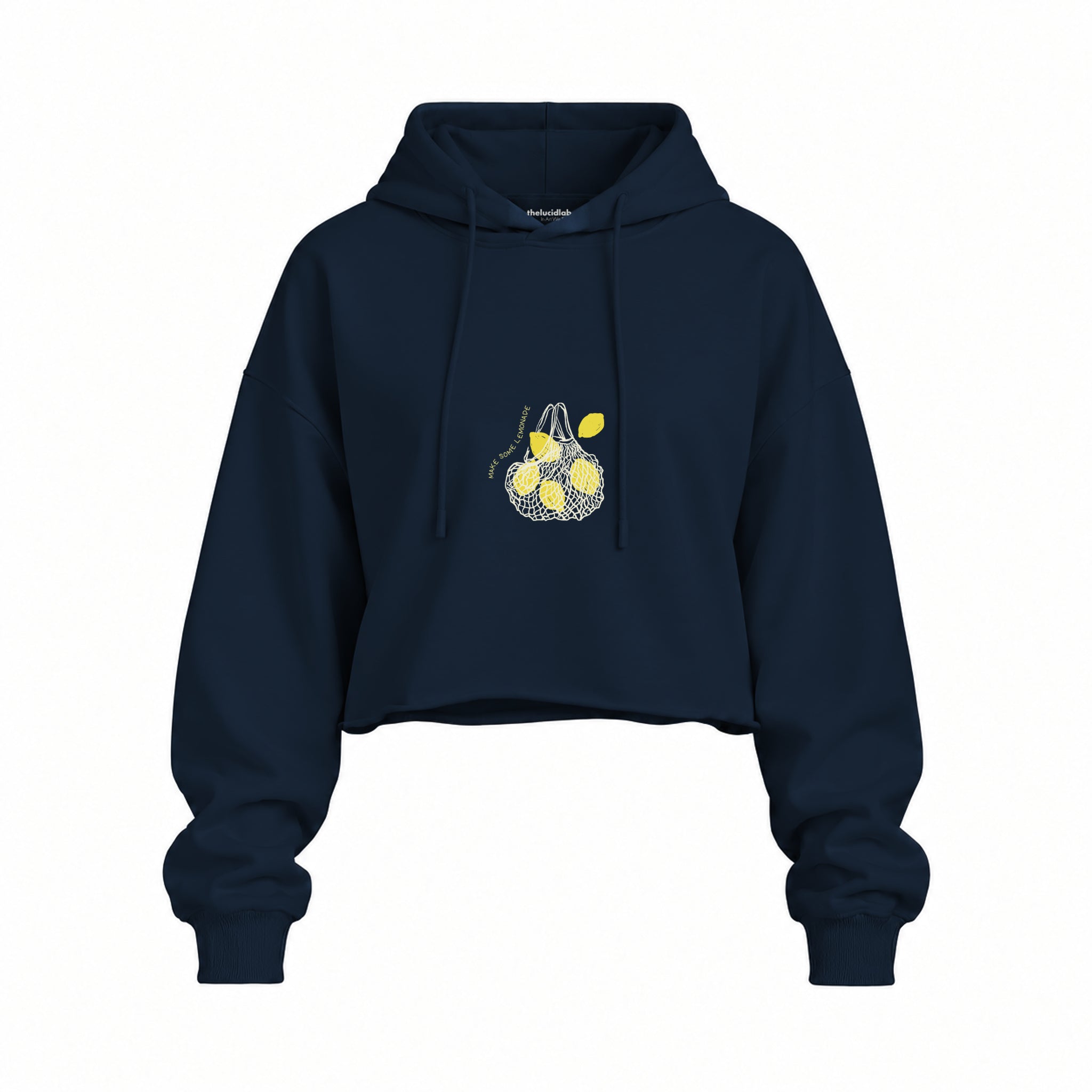 Make Some Lemonade Oversize Crop Hoodie — Lacivert — Ön baskı
