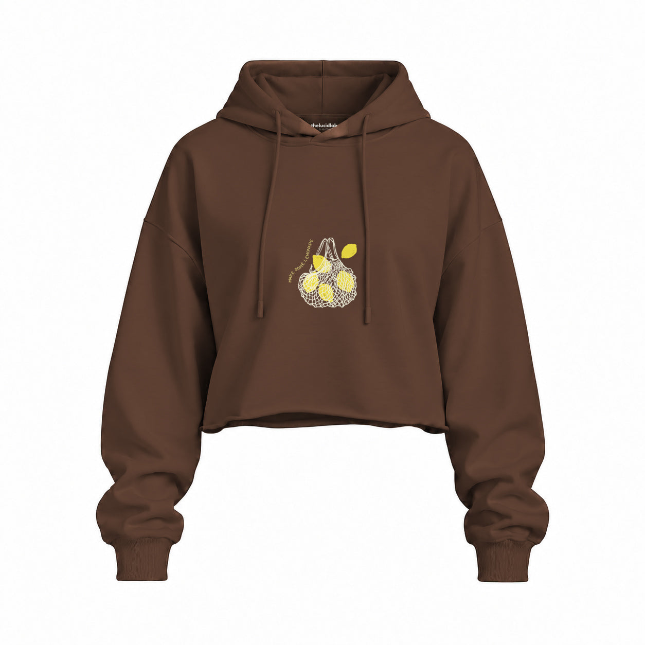 Make Some Lemonade Oversize Crop Hoodie — Kahverengi — Ön baskı