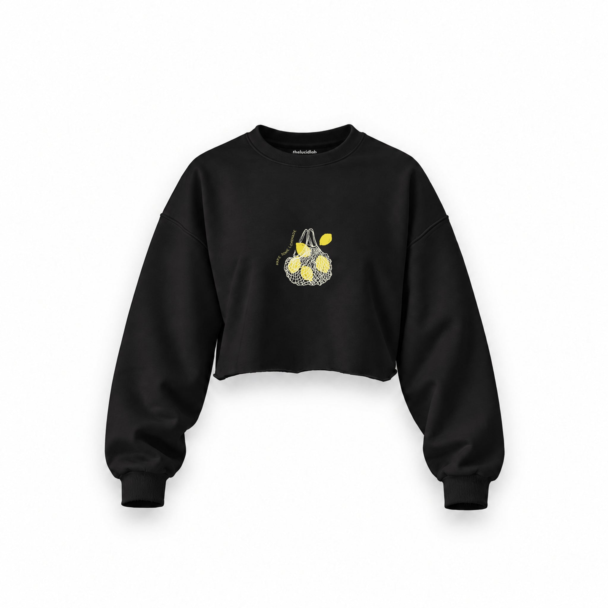 Make Some Lemonade Oversize Crop Sweatshirt — Siyah — Ön baskı