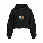 Here Comes The Sun Oversize Crop Hoodie — Siyah — Ön baskı