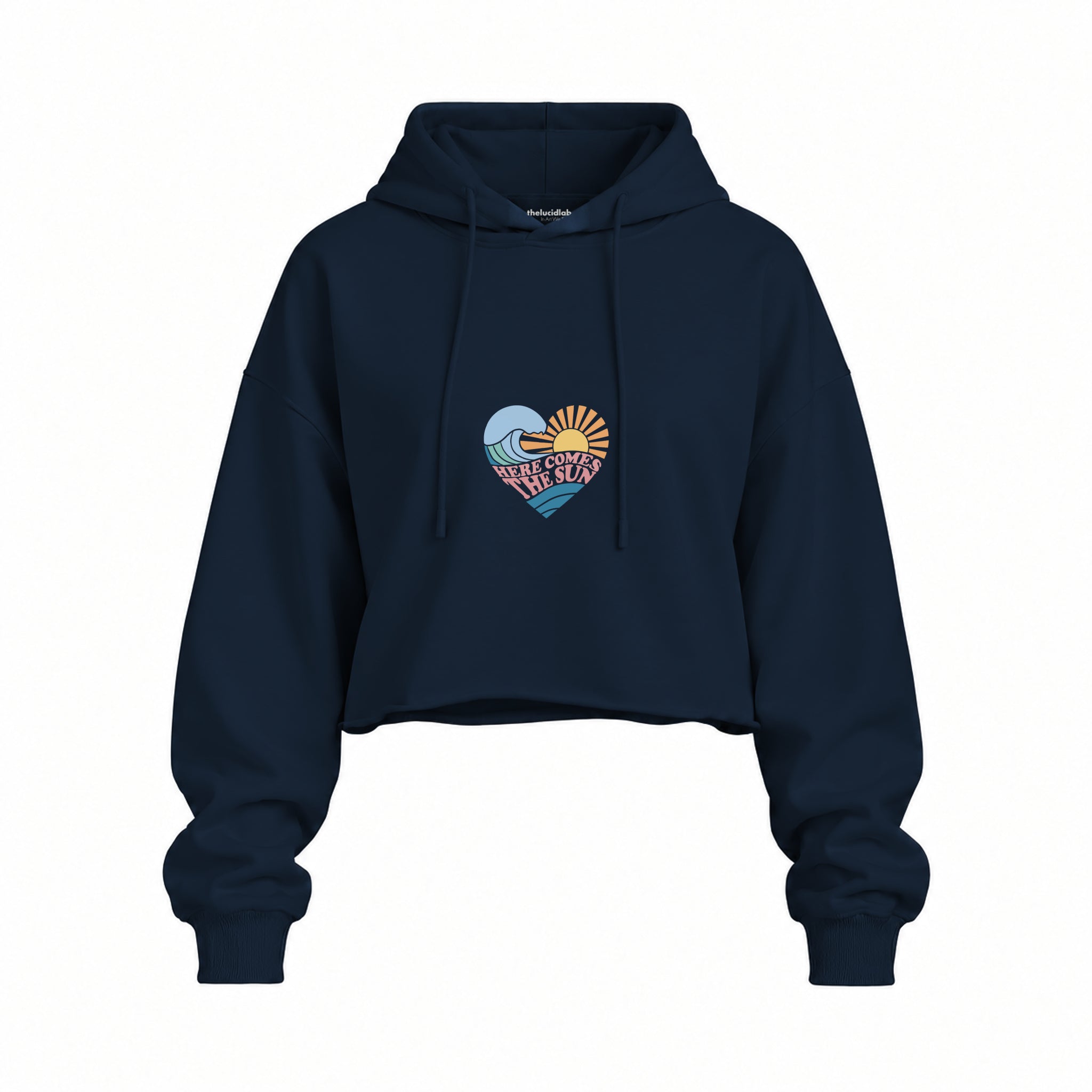 Here Comes The Sun Oversize Crop Hoodie — Lacivert — Ön baskı