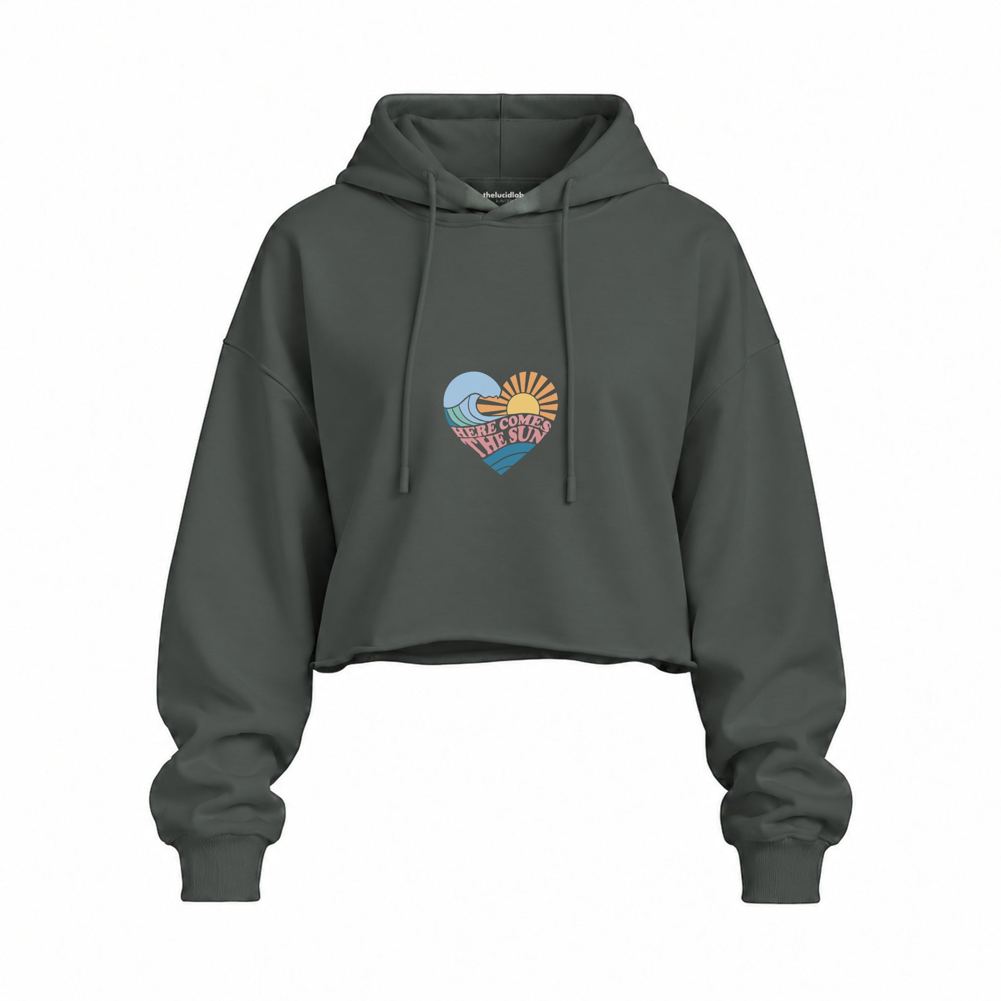 Here Comes The Sun Oversize Crop Hoodie — Antrasit — Ön baskı