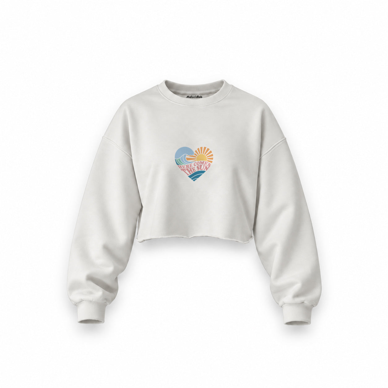 Here Comes The Sun Oversize Crop Sweatshirt — Beyaz — Ön baskı