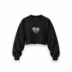 Here Comes The Sun Oversize Crop Sweatshirt — Siyah — Ön baskı