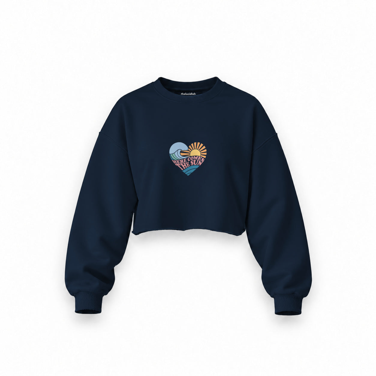 Here Comes The Sun Oversize Crop Sweatshirt — Lacivert — Ön baskı