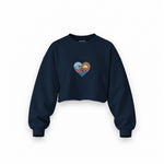 Here Comes The Sun Oversize Crop Sweatshirt — Lacivert — Ön baskı