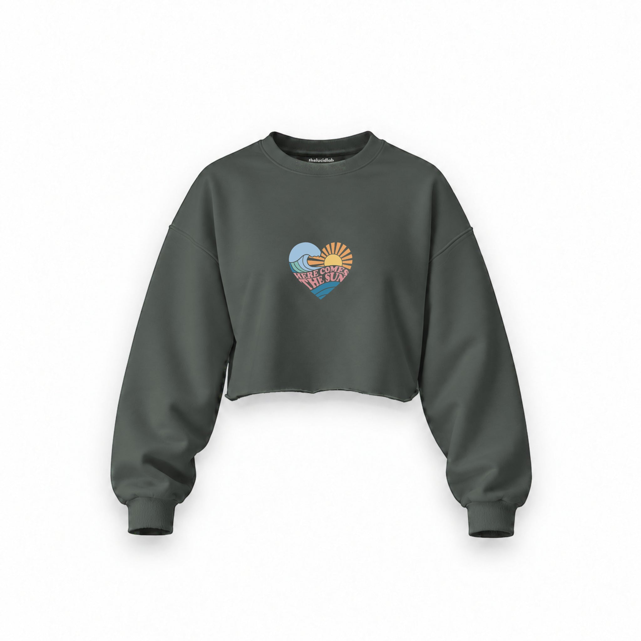 Here Comes The Sun Oversize Crop Sweatshirt — Antrasit — Ön baskı