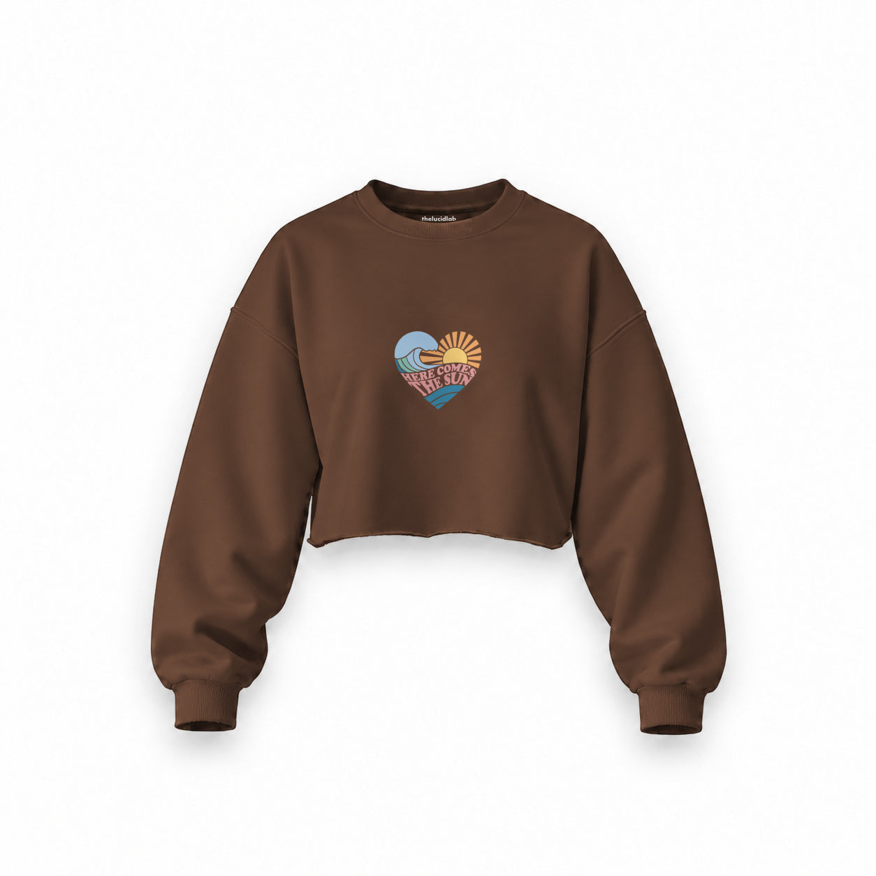 Here Comes The Sun Oversize Crop Sweatshirt — Kahverengi — Ön baskı